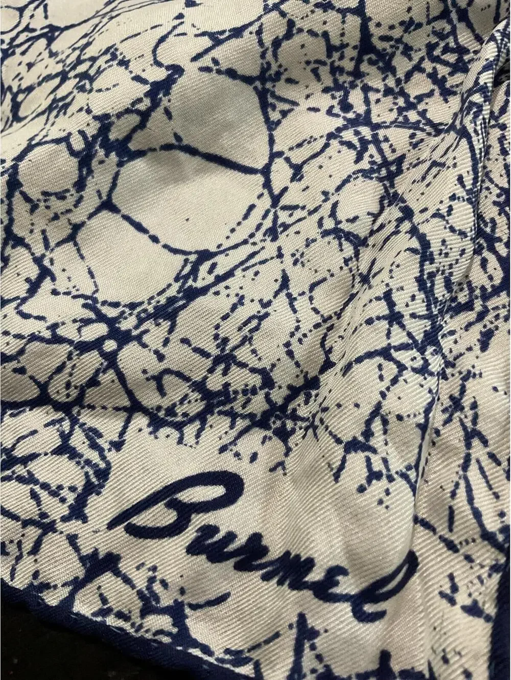 Burmel Vintage  Silk Blue and White Abstract Print Scarf